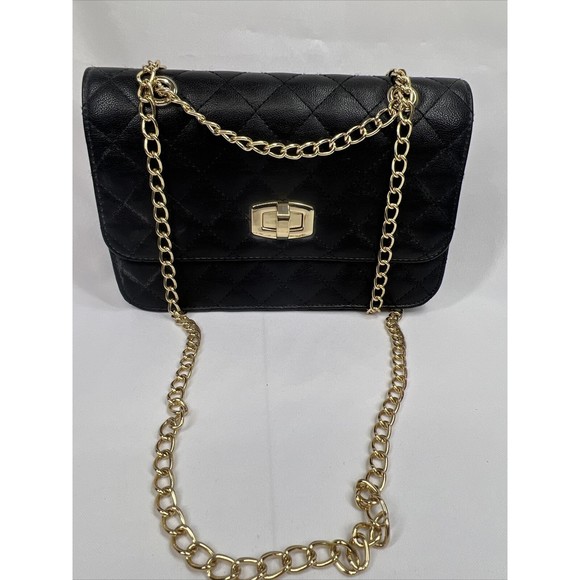 Express Black￼ Purse Adjustable  Shoulder Bag Gold Chain - Picture 2 of 7